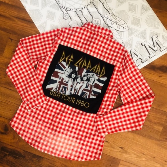 HANDMADE Def Leppard Plaid Flannel - Rock Band Tee - Picture 3 of 6